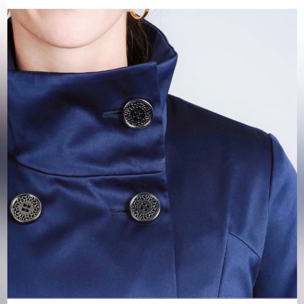 TAHARI Anya Blue / Black Colorblock Satin Women’s Water Resistant Coat (XS) - Picture 2 of 7